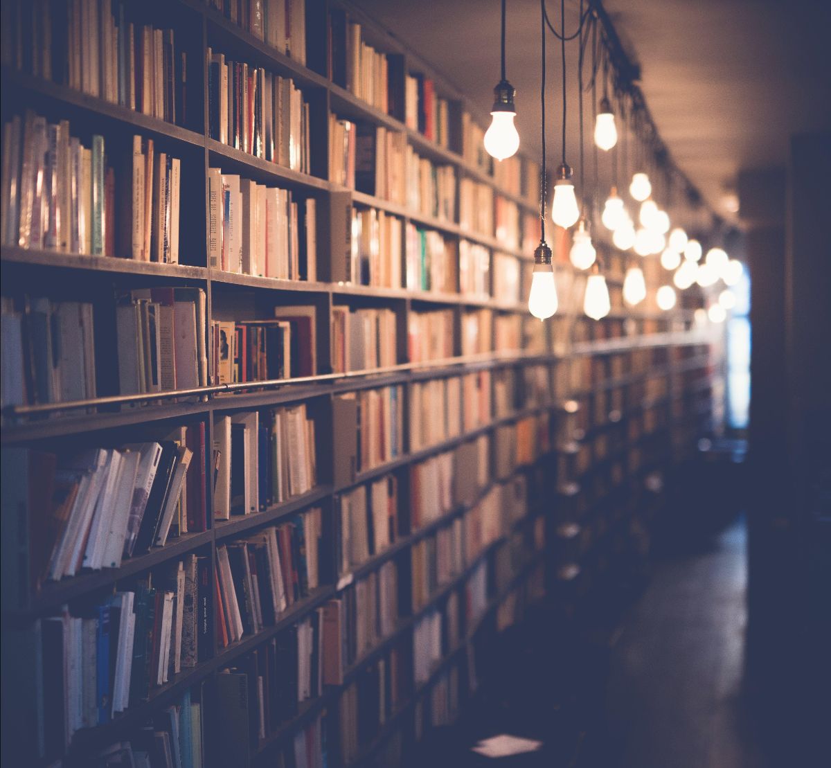 Books in library shelves