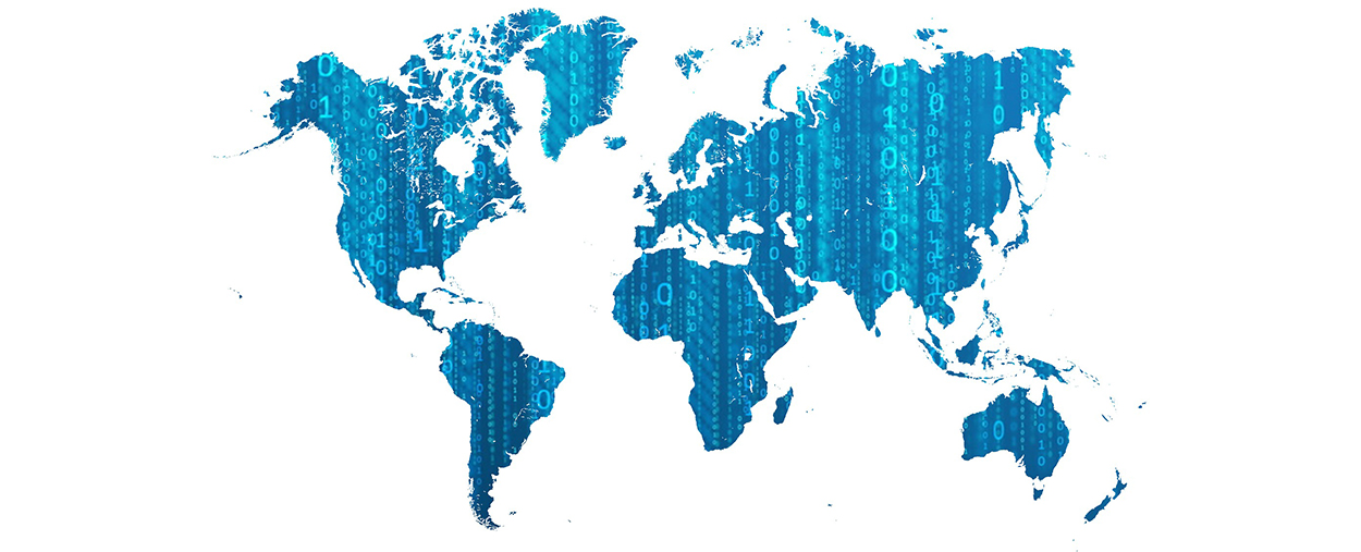 Map of the world with digital texture