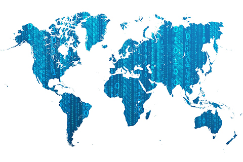 Map of the world with digital texture