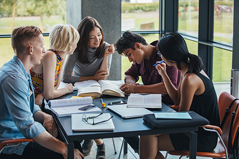 students at a table